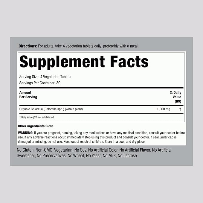 Piping Rock Chlorella | 1000mg | 120 Tablets | Blue-Green Algae | Broken Cell Wall Organic | Non-GMO, Gluten Free Supplement