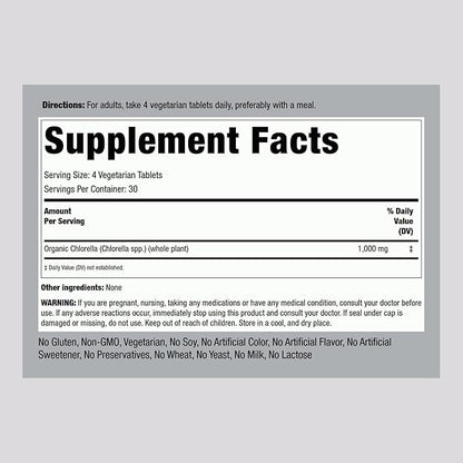Piping Rock Chlorella | 1000mg | 120 Tablets | Blue-Green Algae | Broken Cell Wall Organic | Non-GMO, Gluten Free Supplement