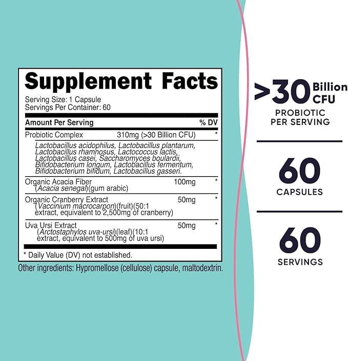 Nutricost Probiotic for Women 30 Billion CFU, 60 Capsules - Complex with Acacia Fiber, Uva Ursi & Cranberry Extract, Non-GMO & Gluten Free
