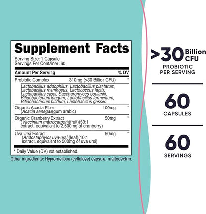 Nutricost Probiotic for Women 30 Billion CFU, 60 Capsules - Complex with Acacia Fiber, Uva Ursi & Cranberry Extract, Non-GMO & Gluten Free