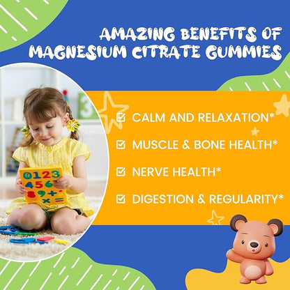 Magnesium Gummies for Kids - Magnesium Citrate Supplement with Vitamin B6, L-theanine, Chamomile & Lemon Balm - Calm Magnesium for Kids & Adults Sleep, Relaxation, Pineapple Flavor 60 Gummies