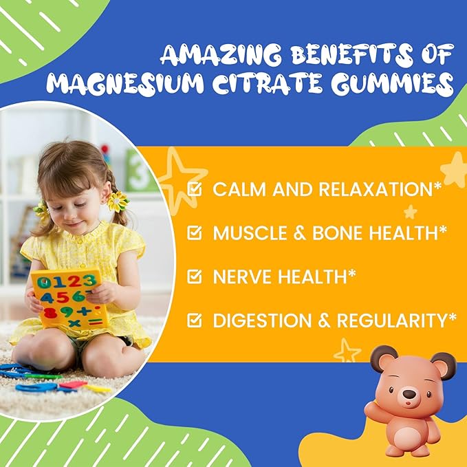 Magnesium Citrate Gummies for Kids & Adults - Calm Magnesium Supplement with Vitamin B6, Chamomile & Lemon Balm for Sleep, Bones, Pineapple Flavor 60 Gummies