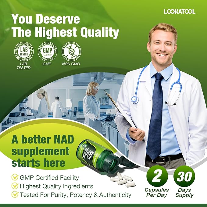 NAD+ Resveratrol Supplement, Liposomal Resveratrol, Quercetin NR Supplement for Anti-Aging, Focus, Energy, 60 Capsules
