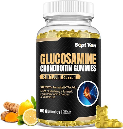 Glucosamine Chondroitin Gummies - 60 Joint Support Supplements - 1500mg Extra Strength with MSM, Elderberry, Turmeric - Cartilage & Immune Support for Adults, Men & Women Vegan - Easy to Swallow