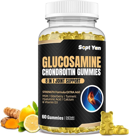 Glucosamine Chondroitin Gummies - 60 Joint Support Supplements - 1500mg Extra Strength with MSM, Elderberry, Turmeric - Cartilage & Immune Support for Adults, Men & Women Vegan - Easy to Swallow