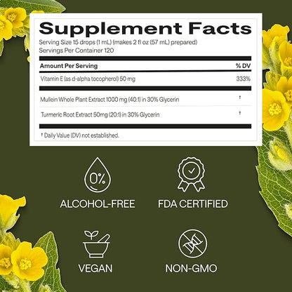 Mullein Drops - Mullein Leaf Extract for Lungs Cleanse & Detox - 3-in-1 Lung Support Supplement