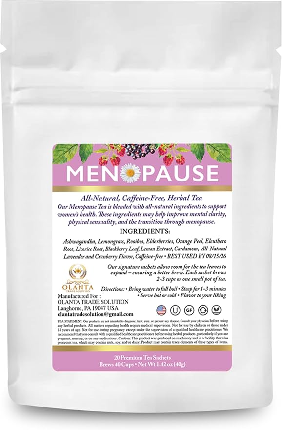 menopause vitamins support - MENOPAUSE TEA FOR WOMEN - herbal supplements for women, ginkgo tea, red clover live plant, cinnamon tea, siberian eleuthero root - 20 Premium Tea Sachets