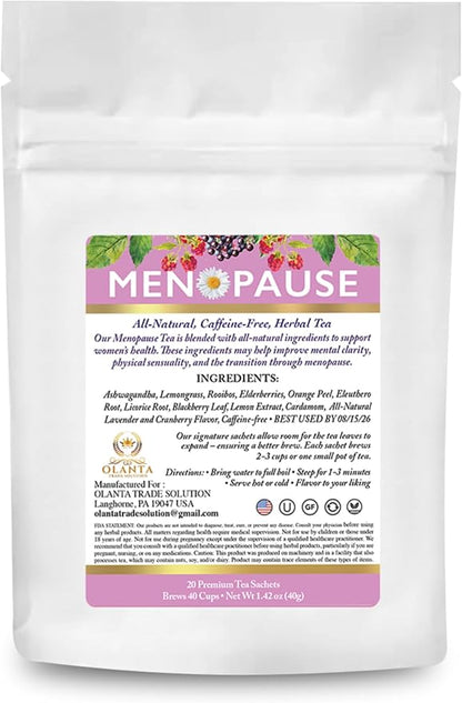 menopause vitamins support - MENOPAUSE TEA FOR WOMEN - herbal supplements for women, ginkgo tea, red clover live plant, cinnamon tea, siberian eleuthero root - 20 Premium Tea Sachets