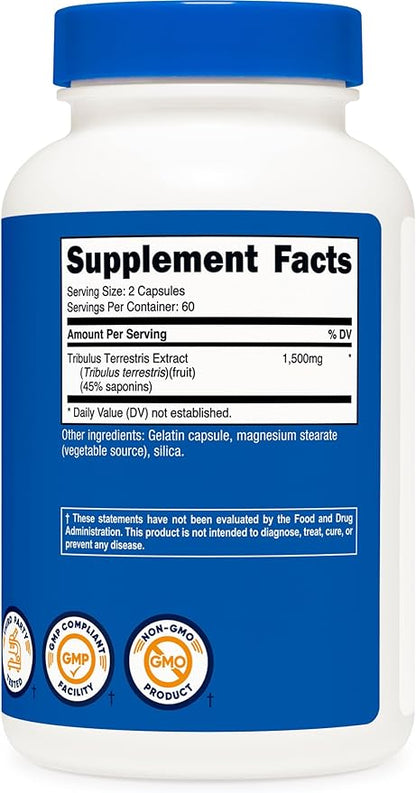 Nutricost Tribulus Terrestris Extract 1500mg, 120 Capsules - 60 Servings (750mg Per Cap), Non GMO & Gluten Free