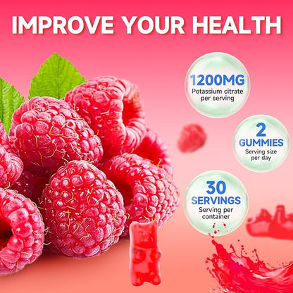 2 Pack Potassium Citrate Gummies, High Potassium Supplement Gummies 1200mg Support Leg Cramps & Muscle Health, Potassium Gummies for Adults & Kids, Vegan, Raspberry Flavor 120 Count