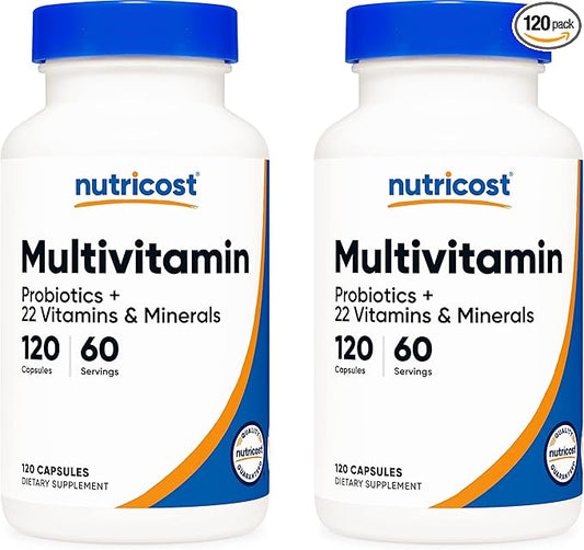 Nutricost Multivitamin with Probiotics 120 Vegetarian Capsules (2 Bottles) - Packed with Vitamins & Minerals