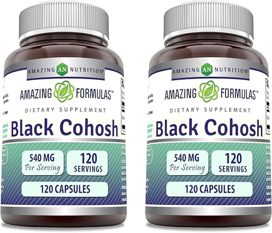 Amazing Formulas Black Cohosh 540mg 120 Capsule Supplement | Non-GMO | Gluten Free | Made in USA (2 Pack)