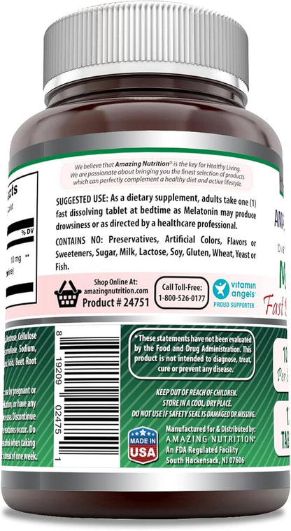 Amazing Formulas Melatonin Fast Dissolve 10 Mg 120 Tablets | Strawberry Flavor | Non-GMO | Gluten Free | Made in USA