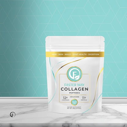 Faster Way - Collagen Peptides - 12g Hydrolyzed Collagen + 11g Protein Per Serving - Hair, Skin & Nails - Amino Acids - Grass-Fed - Sugar, Gluten & Dairy Free - Non-GMO -Unflavored Powder -30 Servings
