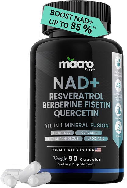 9,355mg NAD Supplement, Boost NAD+ up to 85% with Liposomal NAD+, Trans Resveratrol,Optimized Aging Quercetin, Berberine, Betaine Anhydrous, Fisetin,Resveratrol Supplement with Berberine 90 Capsules.