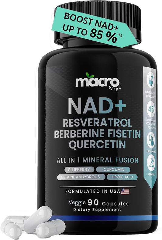 9,355mg NAD Supplement, Boost NAD+ up to 85% with Liposomal NAD+, Trans Resveratrol,Optimized Aging Quercetin, Berberine, Betaine Anhydrous, Fisetin,Resveratrol Supplement with Berberine 90 Capsules.