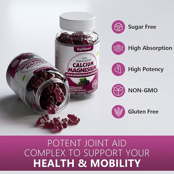 softbear Glucosamine Chondroitin Gummies, Sugar Free Glucosamine Chondroitin MSM with Elderberry Turmeric Supplement Support Joint Antioxidant, Elderberry Flavored 120 Count