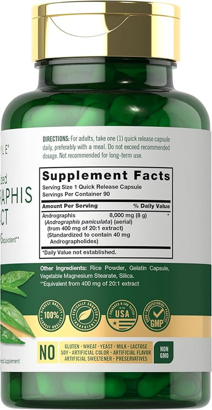 Carlyle Andrographis Paniculata Capsules | 8000mg | 90 Pills | Herb Extract Supplement | Non-GMO and Gluten Free
