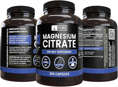 Pure Original Ingredients Magnesium Citrate (365 Capsules) No Magnesium Or Rice Fillers, Always Pure, Lab Verified