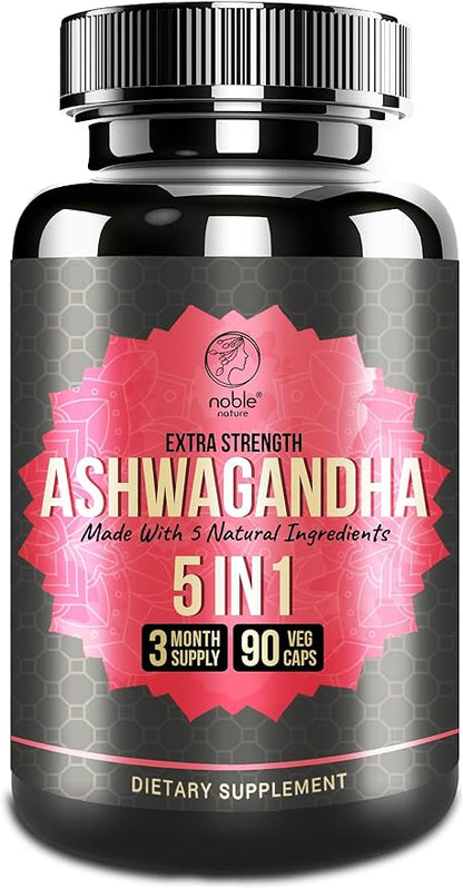 Ashwagandha Supplement with Turmeric, Rhodiola Rosea, Ginger Root, and Black Pepper Extract - 90 Veg Capsules