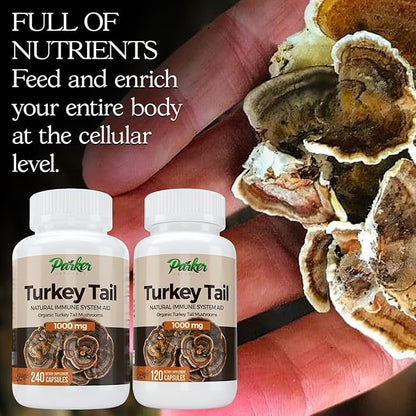 Turkey Tail Mushroom Capsules - Organic Mushroom Supplement for Immune System Health Support - 1000 mg Premium Supplements - 120 Capsules