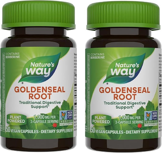Nature's Way Goldenseal Root, Traditional Digestive Support, Berberine, Non-GMO Project Verified, Vegan, 50 Capsules (Packaging May Vary) - 2 Pack