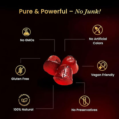 Pure Himalayan Shilajit Gummies Gold Grade Shilajit Riched with Ashwagandha Fulvic Acid & 85+ Trace Minerals - No Added Sugar - Individually Wrapped - for Men & Women - 60 Gummy