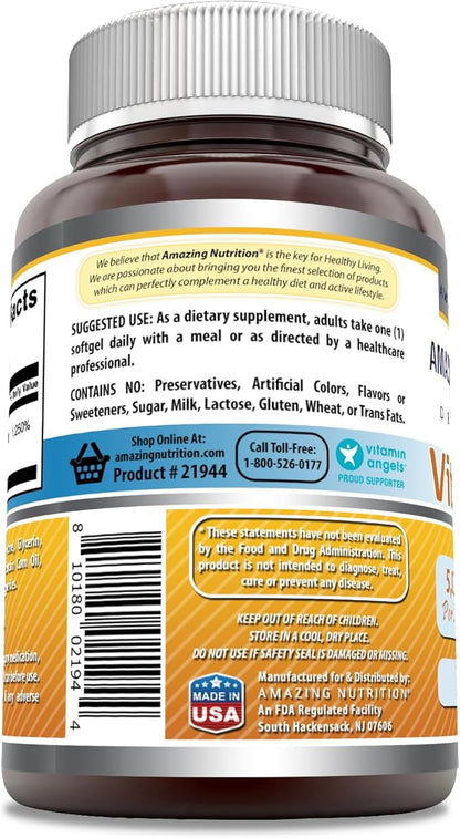 Amazing Formulas Vitamin D3 (Cholecalciferol) Supplement | 5000 IU per Serving | 180 Softgels | Non-GMO | Gluten-Free | Made in USA