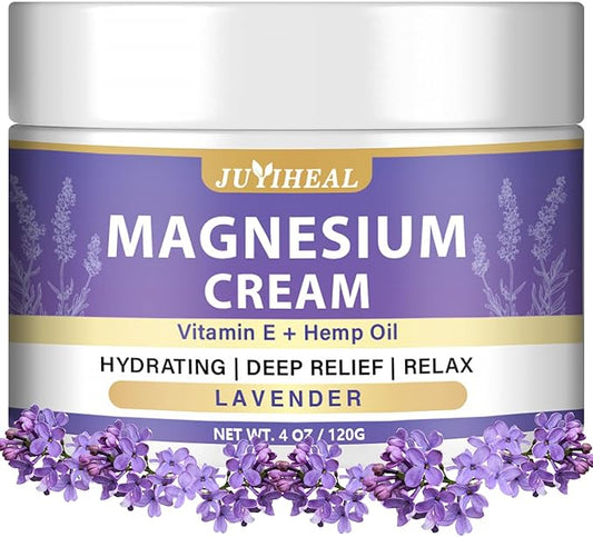 Magnesium Cream – Topical Magnesium Lotion with Lavender, Hemp Seed Oil, Vitamin E & Shea Butter – Relaxation Formula – Safe for Kids & Adults – 4 oz