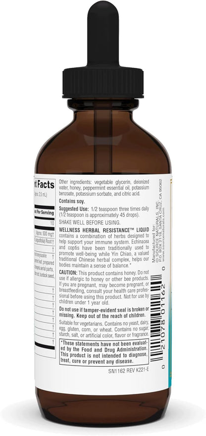 Source Naturals Wellness Herbal Resistance Liquid with Echinacea, Coptis, and Yin Chiao, Immune Support* - Alcohol Free - 4 Fliud Oz