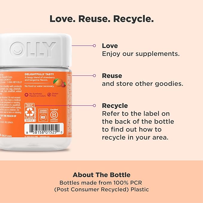 OLLY Laser Focus Gummy, Ginseng, Alpha GPC, B Vitamins, Berry Tangerine Flavor - 36 Count