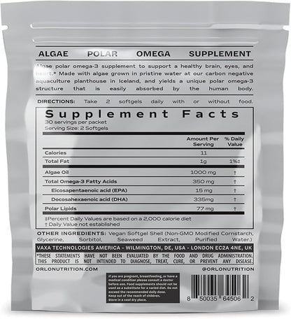 Orlo DHA - Vegan DHA Omega 3 Supplement - Triple Strength Omega3s - Plant Based DHA & EPA Fatty Acids Algae Omega-3 Oil - Krill or Fish Oil Alternative (60 Mini Softgels KIT)