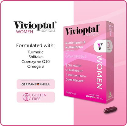Vivioptal Women, 30 Capsules, CoQ10 & Omega-3, Multivitamin & Multimineral, Gluten Free, German Formula