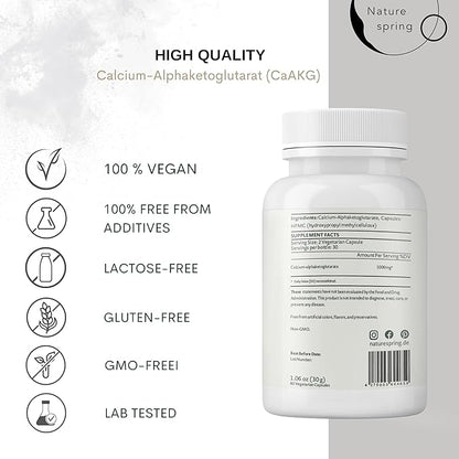 CaAKG Supplement (Alpha Ketoglutarate) (1,000 mg per 2 Capsule Serving, 60 Capsules). Supports Cellular Energy