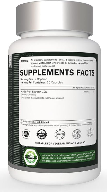 Organic Amla Capsules – Natural Vitamin C Supplement for Immunity, Skin, and Hair Health – 60 Capsules