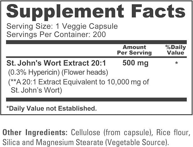 NusaPure St. John's Wort 10,000mg 200 Veggie Capsules (Vegetarian, Non-GMO) Bioperine