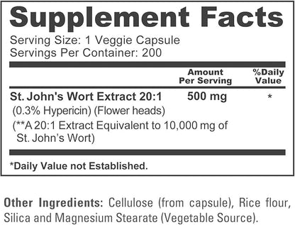 NusaPure St. John's Wort 10,000mg 200 Veggie Capsules (Vegetarian, Non-GMO) Bioperine