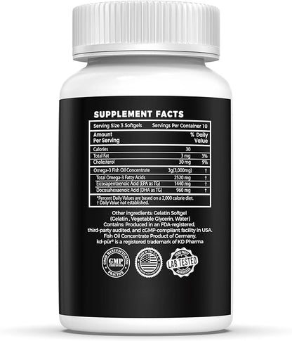 VANI Omega 3 Fish Oil - Pharmaceutical Grade - 2520mg with EPA & DHA, Made in USA with Premium Germany Fish Oil KD-PÜR® - 30 Softgels