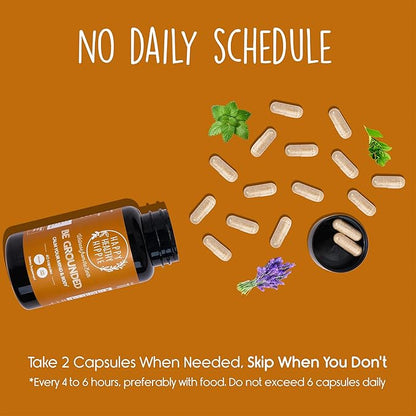 Happy Healthy Hippie Be Grounded Stress Relief Supplement – Lavender Pills | Promotes Calmness & Relaxation | Quick Acting | Magnesium Glycinate 100mg, L Theanine, Lemon Balm Leaf, | Herbal, 60 Ct