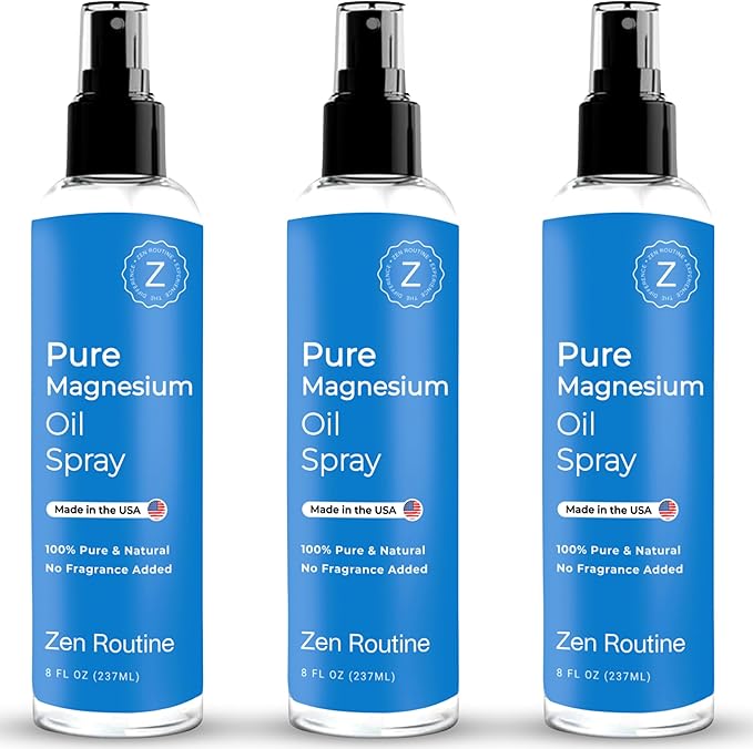 Pure Organic Magnesium Oil Spray | Made in USA 8 fl oz/237ml (Pack of 3)