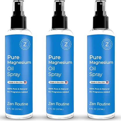 Pure Organic Magnesium Oil Spray | Made in USA 8 fl oz/237ml (Pack of 3)