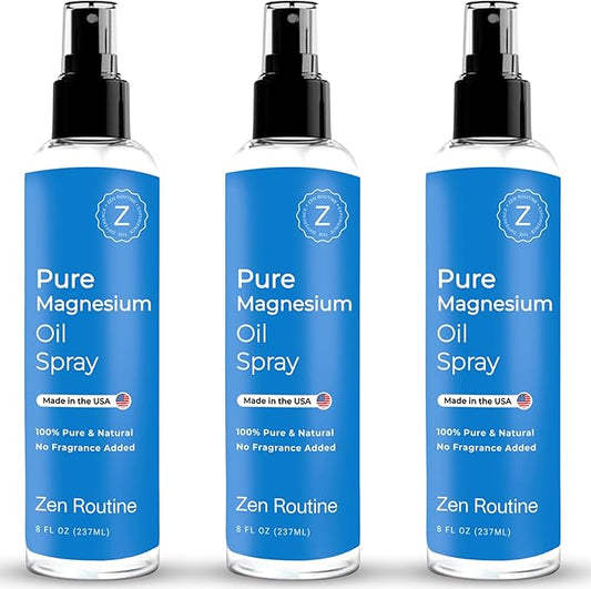 Pure Organic Magnesium Oil Spray | Made in USA 8 fl oz/237ml (Pack of 3)