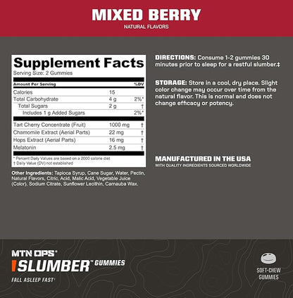 MTN OPS Slumber Gummies Sleep Aid, 120 Melatonin Gummies with Chamomile & Tart Cherry, Mixed Berry Flavor & Naturally Gluten Free