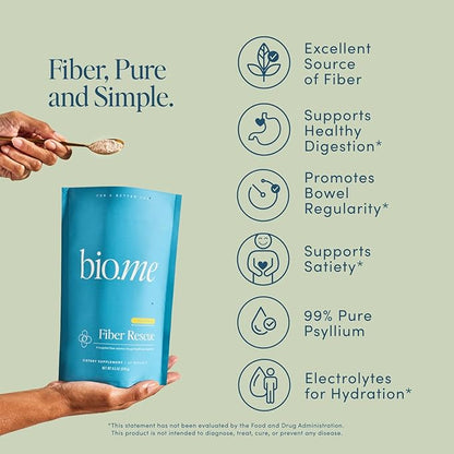 Fiber Rescue (6g Per Serving) - Psyllium Husk Powder for Digestive Health & Bloating Relief, Sugar Free Lemonade Prebiotic Soluble Fiber Powder, Non-GMO Fiber Supplement, Gluten Free - 30 Servings