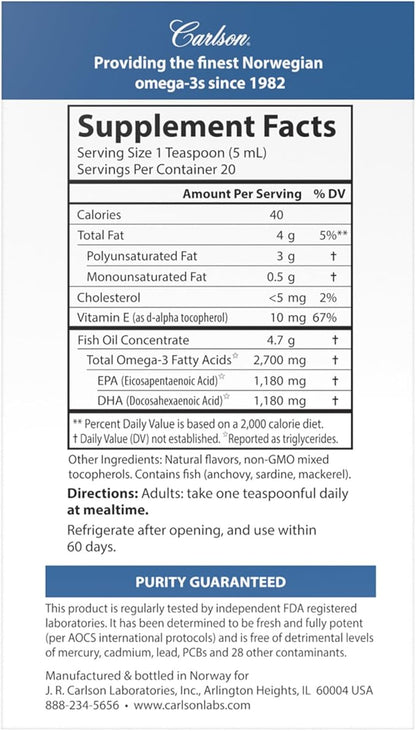 Carlson Med Omega, Lemon-Lime, 2,700 mg Omega-3s, 100 mL