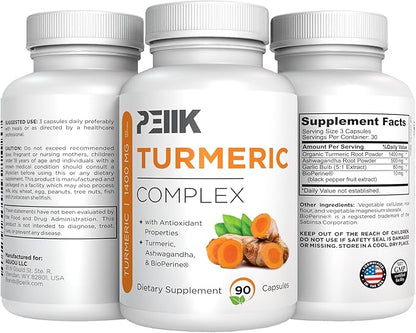 Turmeric Curcumin with Black Pepper & Ashwagandha - High Absorption Ultra Potent Turmeric Supplement with 95% Curcuminoids, BioPerine & Ashwagandha - Turmeric Capsules for Joint Support 90 Capsules