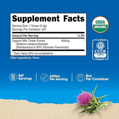 Nutricost Organic Milk Thistle (Silybum Marianum) 8 oz per Container (Unflavored) - Non-GMO, Gluten-Free