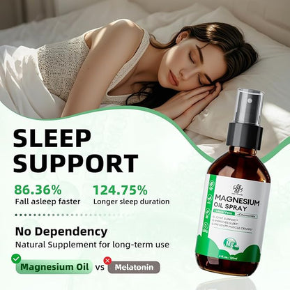 Magnesium Spray with Aloe Vera & Chamomile - Magnesium Oil for Feet, Leg Cramps, Joint Health & Sleep Support - Refreshing, Non-Greasy Formula - Pure, Topical and Natural Oil, 4oz