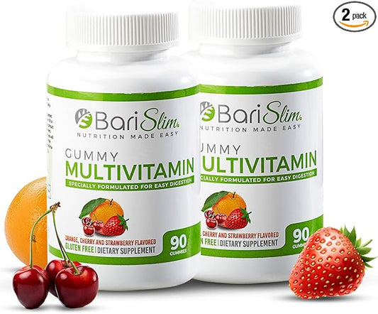 BariSlim Bariatric Chewable Multivitamin Gummies - Specially Formulated Gummy Vitamin for Patients After Weight Loss Surgery - Easy to Digest & Great Tasting Fruit Flavors | 2 Pack (180 Fruit Chews)