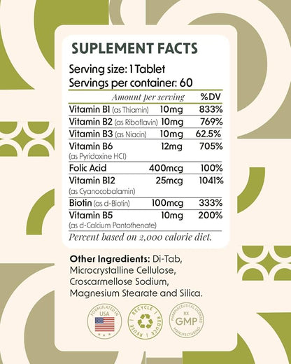 Alpha & Omega Nutrition Vitamin B-Complex + Folic Acid, Support Neurological and Cardiovascular Health, Energy Levels & Nervous System Support, Vitamin B12, Biotin & More - 60 Tablets, 2 Mo Supply